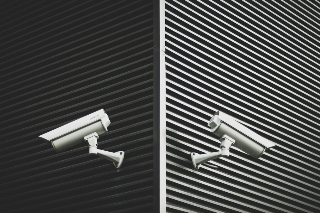 CCTV security cameras mounted on a building