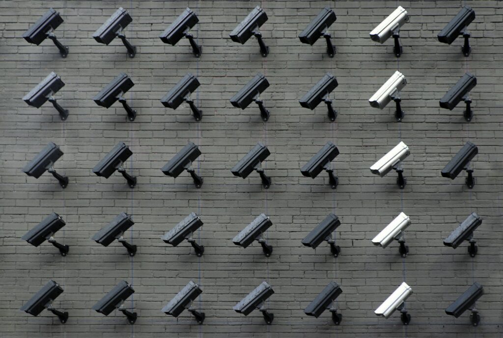 Wall of CCTV surveillance cameras