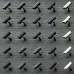 Wall of CCTV surveillance cameras
