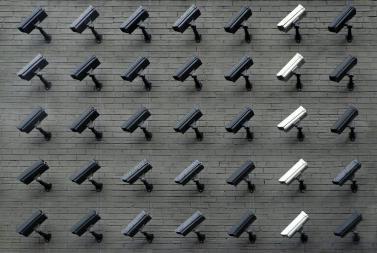 Wall of CCTV surveillance cameras