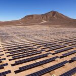 Solar panels in a desert landscape for off-grid power