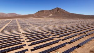 Solar panels in a desert landscape for off-grid power