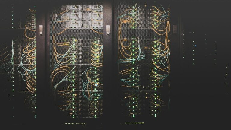 Computer servers in a rack